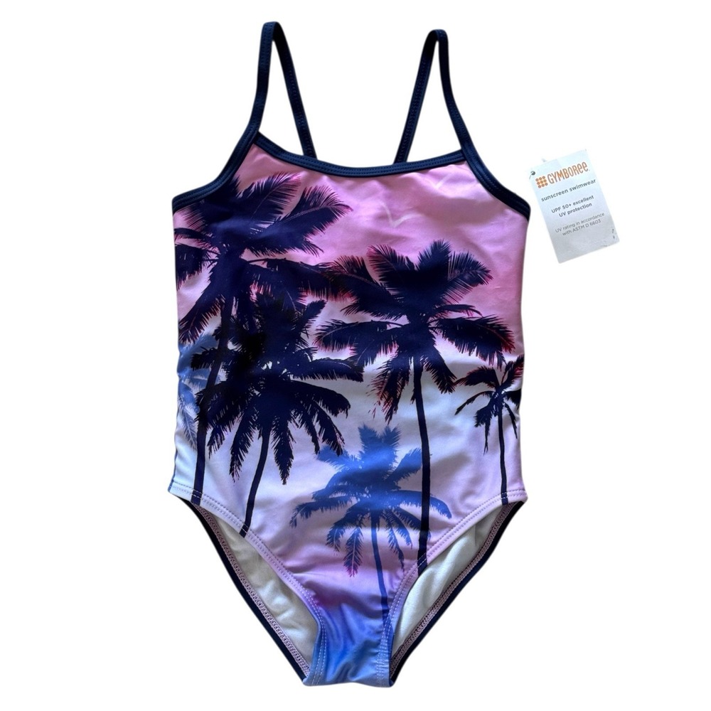 Gymboree Girl's Size EXTRA‎ SMALL  (4) Palm Swimsuit 1 piece UPF 50+ Purple Pink